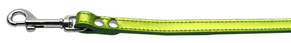 Fashionable Leather Leash Metallic Lime Green 1-2'' Wide