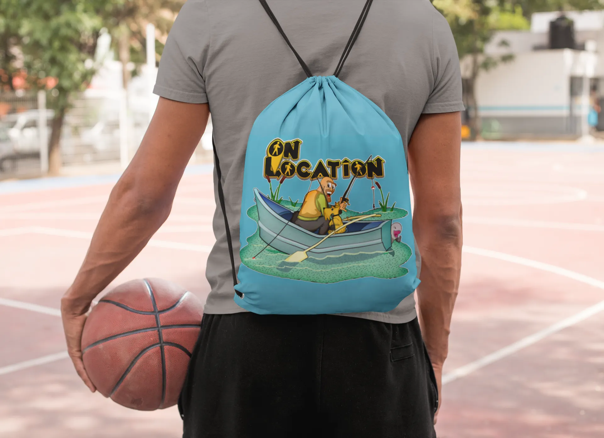 Fishing Drawstring Bag (river blue)