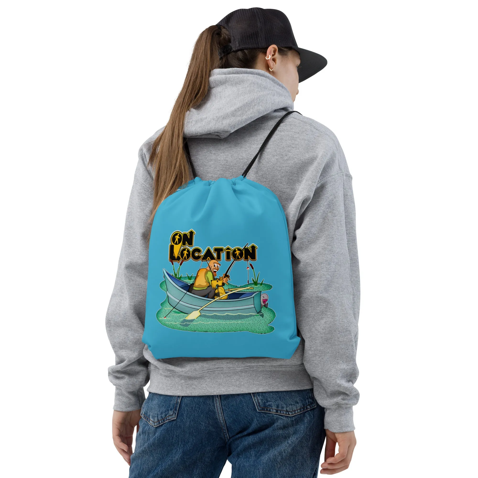 Fishing Drawstring Bag (river blue)