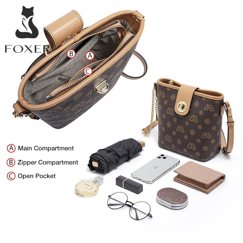 FOXER Women's PVC Crossbody Shoulder Bags Lady Small Bucket Bag Fashion with Pendant