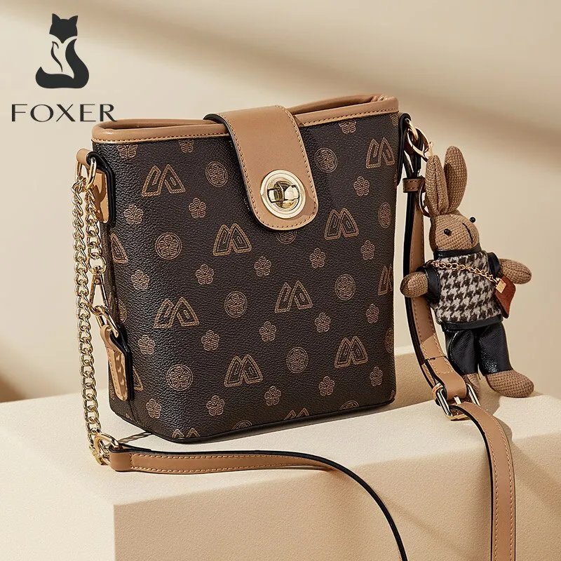 FOXER Women's PVC Crossbody Shoulder Bags Lady Small Bucket Bag Fashion with Pendant