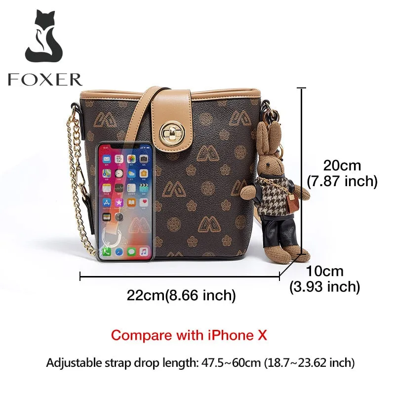 FOXER Women's PVC Crossbody Shoulder Bags Lady Small Bucket Bag Fashion with Pendant