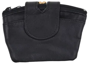 Genuine Leather Ladies Black Triple Change Coin Purse