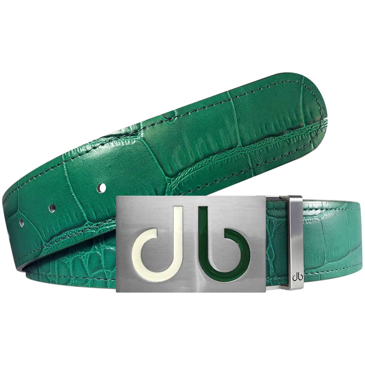 Green Crocodile Textured Leather Belt with Buckle