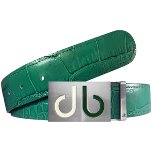 Green Crocodile Textured Leather Belt with Buckle