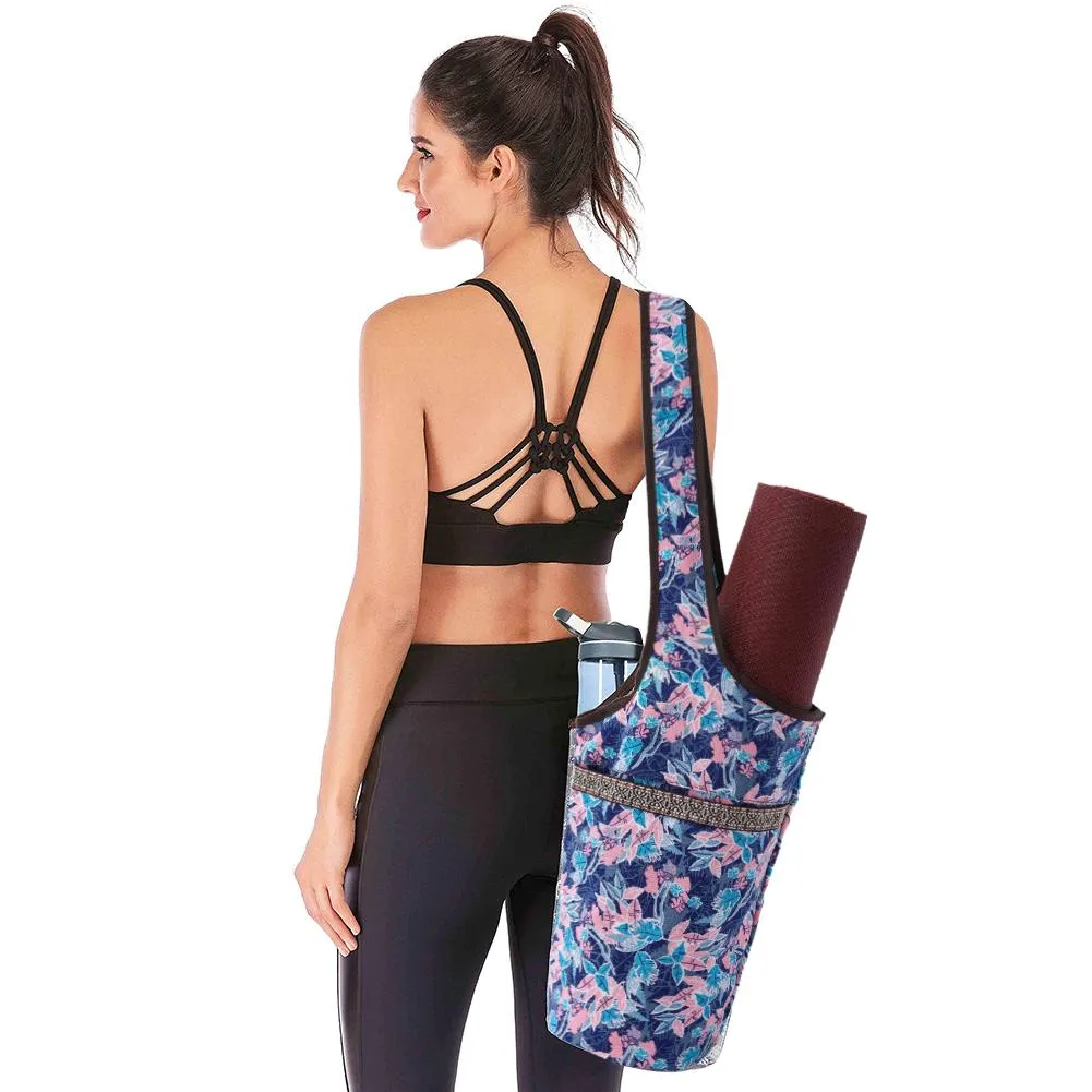 Gym Bag for Girls. Floral Yoga Mat Tote. Women's fitness shoulder bag. WickedYo.