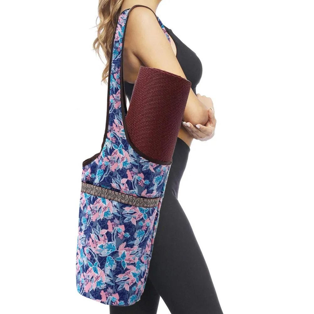 Gym Bag for Girls. Floral Yoga Mat Tote. Women's fitness shoulder bag. WickedYo.