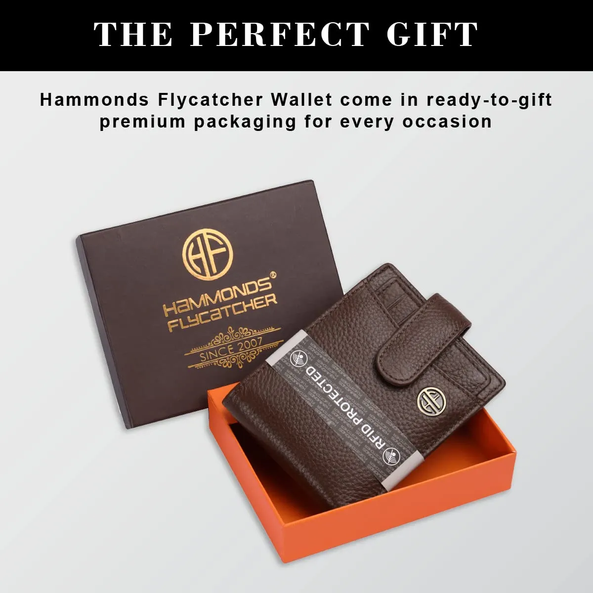 HAMMONDS FLYCATCHER Genuine Leather Wallet for Men - RFID Protected Leather Purse for Men, Money Purse for Men - 5 Card Slots, Coin Pocket, Hidden Pockets, Metal Snap Button - Brushwood