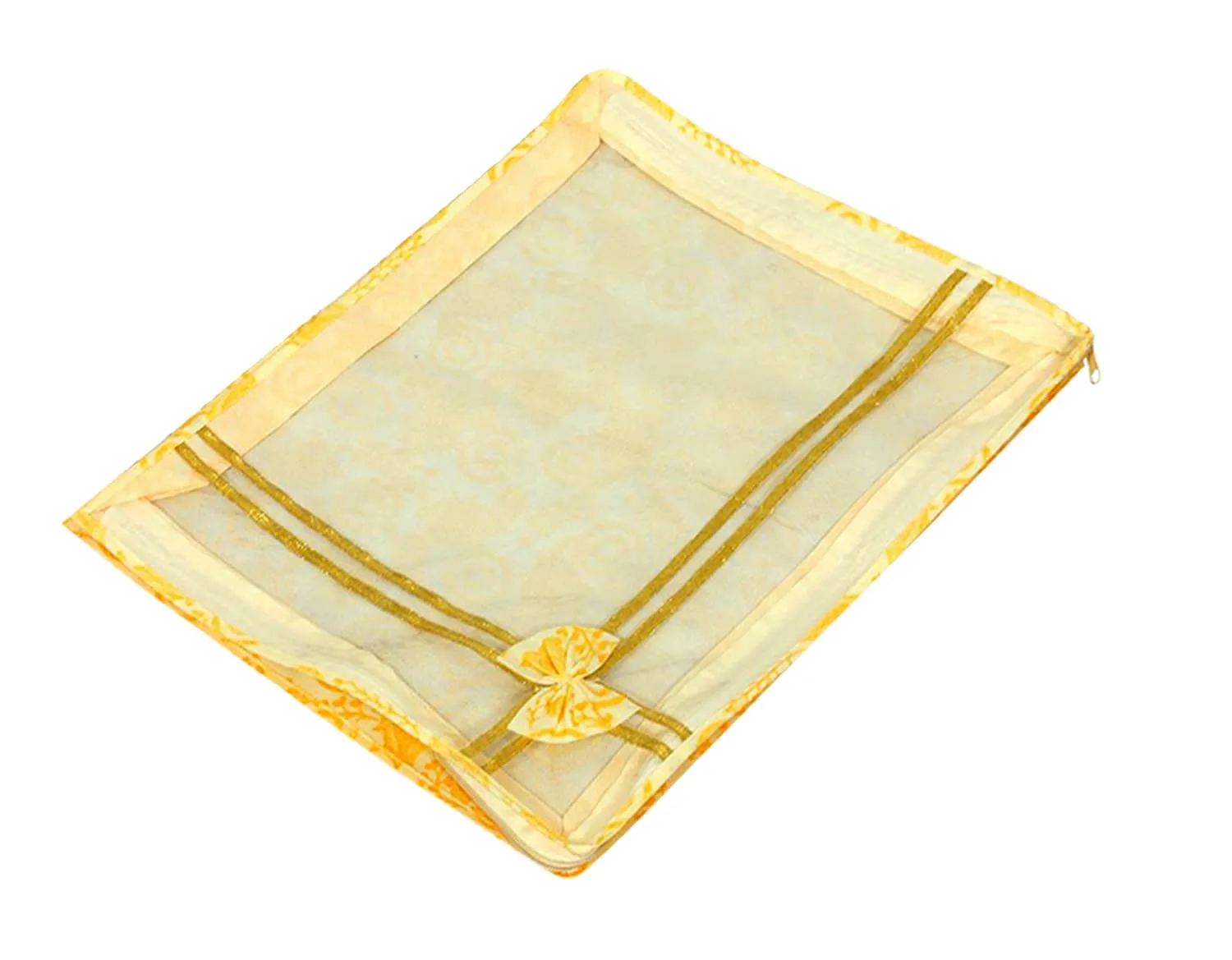 Heart Home Carry Design 3" inch Tranasparent Non Woven Foldable, Waterproof Single Saree Cover, Saree Organizer- Pack of 4 (Gold)-HS_38_HEARTH21583