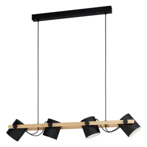 Hornwood 4 Light Black and Timber Modern Pendant