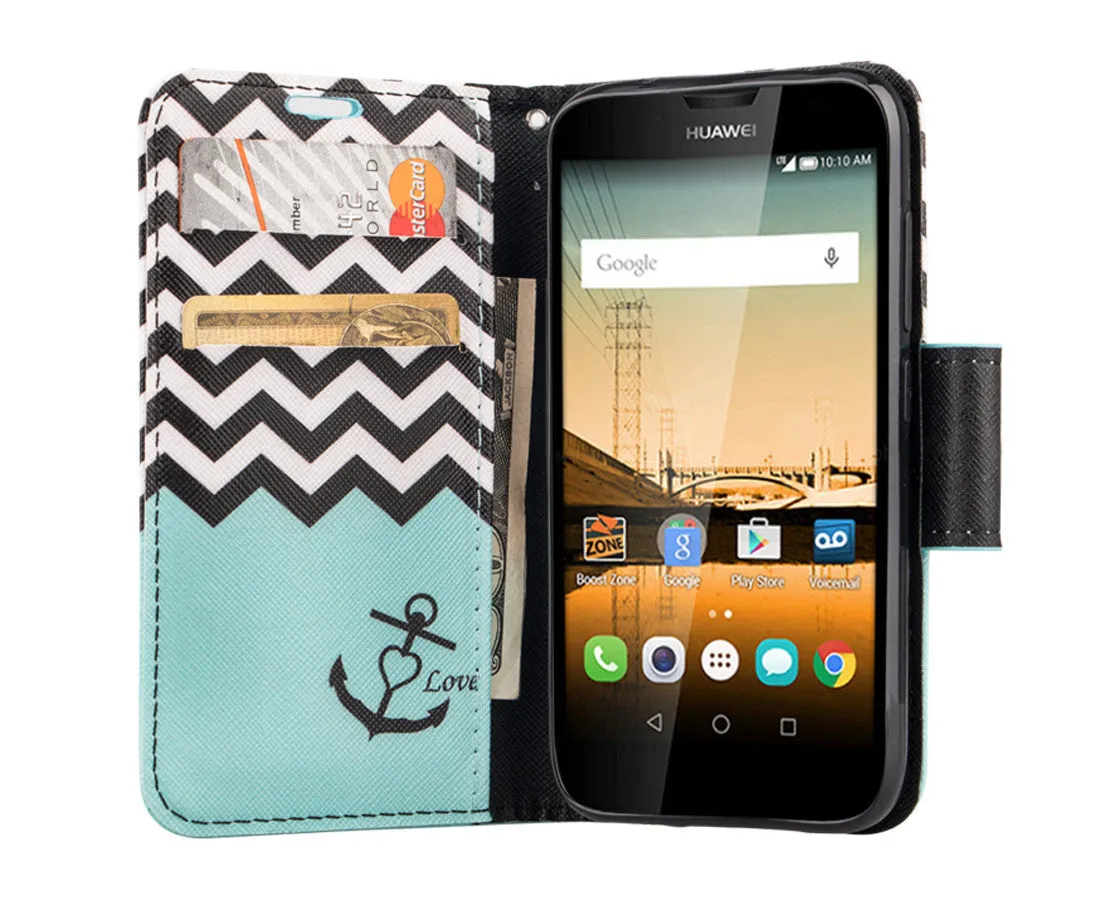 Huawei Union | Y538 Case, Wrist Strap Magnetic Flip Fold[Kickstand] Pu Leather Wallet Case with ID & Card Slots - Teal Anchor