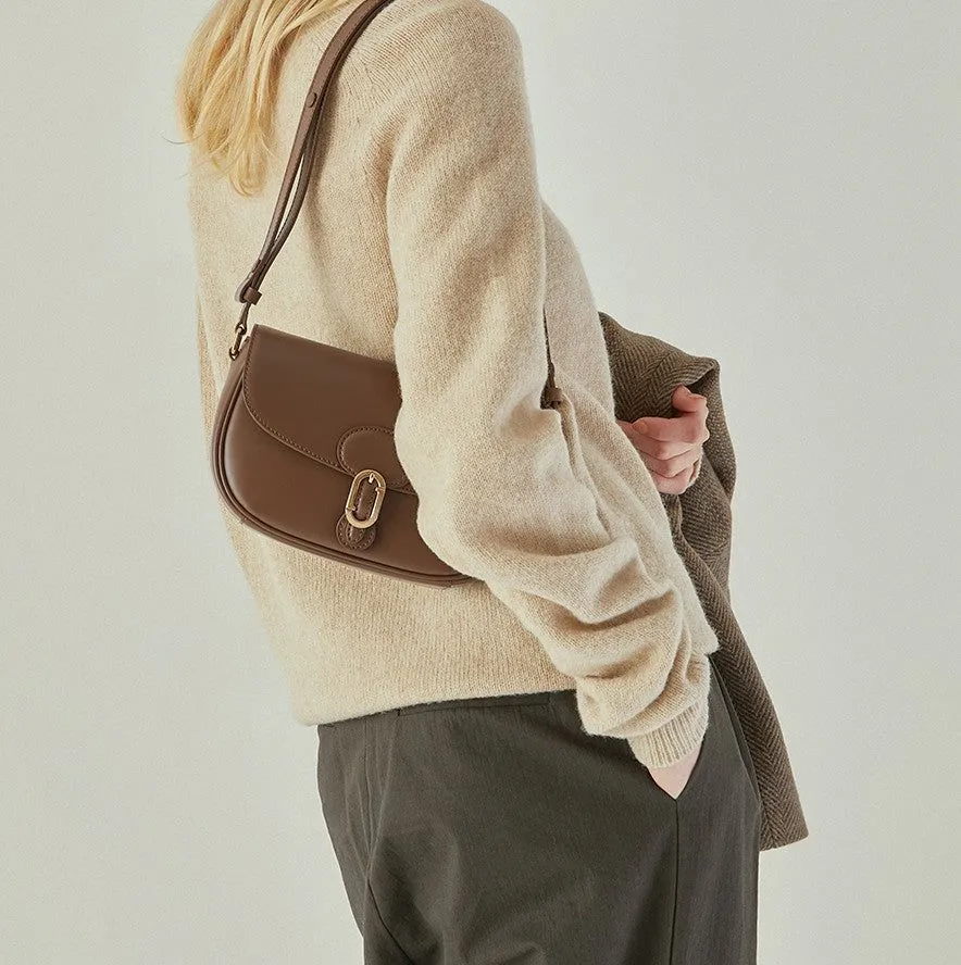 J.ESTINA Classic Leather Bag HAZEL SM Brown Shoulder JHNCHE3BS800BR010 Crossbody Bag with Adjustable Length Strap