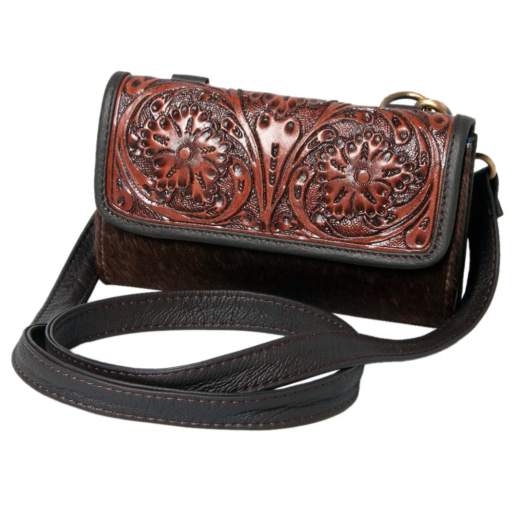 KBK107 - KBK107 -CROSS BODY Hand Tooled Saddle Leather with Cowhide Leather Ladies Bag KBK107 - KBK1