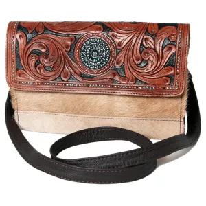 KBK108 - KBK108 -CLUTCH Hand Tooled Saddle Leather with Cowhide Leather Ladies Bag KBK108 - KBK108