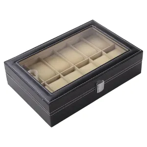 Kuber Industries 12 Slots Watch Organizer|Watch Storage Box For Men & Women|Secure Closer|Wrist Watch Display BoxBlack|Pack of 6|