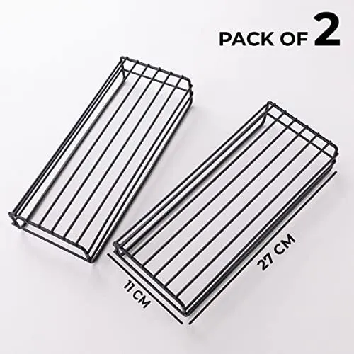 Kuber Industries Stainless Steel Bathroom & Kitchen Organizer Rack|Multipurpose Wall Shelves Non-Toxic|Storage Racks & Shelves for Bathroom & Kitchen|HR-14|Set of 2|Black (Pack of 6)