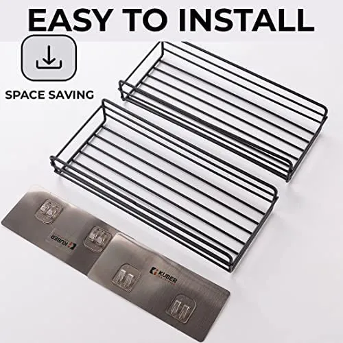 Kuber Industries Stainless Steel Bathroom & Kitchen Organizer Rack|Multipurpose Wall Shelves Non-Toxic|Storage Racks & Shelves for Bathroom & Kitchen|HR-14|Set of 2|Black (Pack of 6)