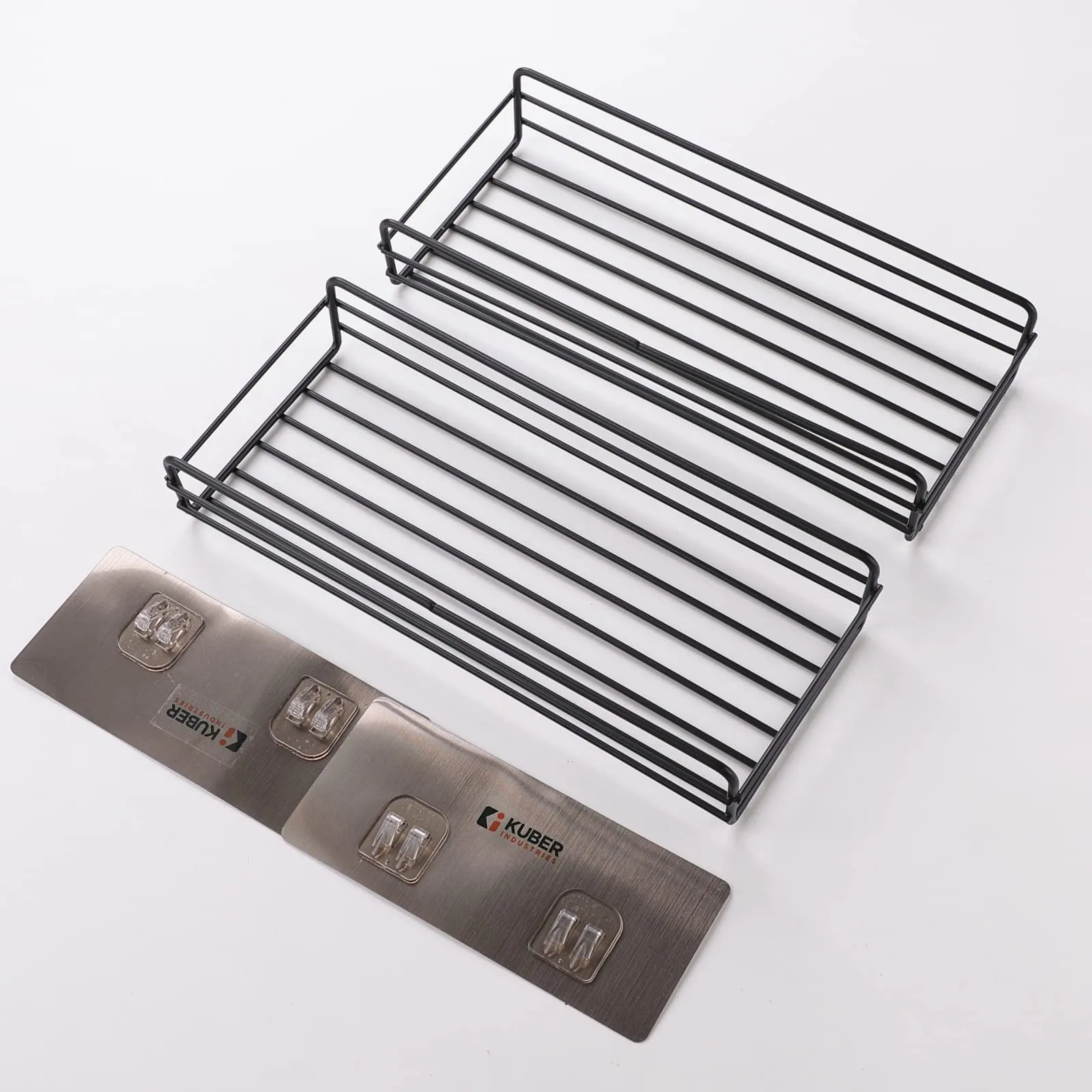 Kuber Industries Stainless Steel Bathroom & Kitchen Organizer Rack|Multipurpose Wall Shelves Non-Toxic|Storage Racks & Shelves for Bathroom & Kitchen|HR-14|Set of 2|Black (Pack of 6)