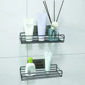 Kuber Industries Stainless Steel Bathroom & Kitchen Organizer Rack|Multipurpose Wall Shelves Non-Toxic|Storage Racks & Shelves for Bathroom & Kitchen|HR-14|Set of 2|Black (Pack of 6)