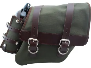 La Rosa Design Canvas Solo Right Side Bag With Fuel Bottle Strut Mount Brown Army Green