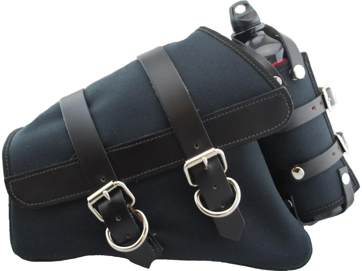 La Rosa Design Canvas Swing Arm Left Saddle Bag With Bottle With Black Straps Black For 04-20 Sportster