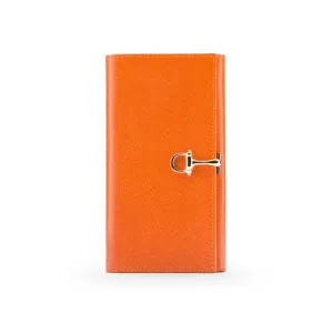 Ladies Tall Leather Purse With Brass Clasp 8 CC - Orange