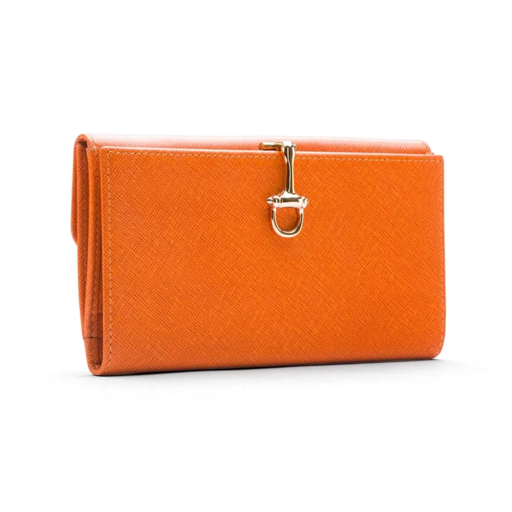 Ladies Tall Leather Purse With Brass Clasp 8 CC - Orange