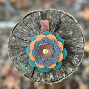 Leather Flower Bag Charm - Jade, Orange, Blue and Brown