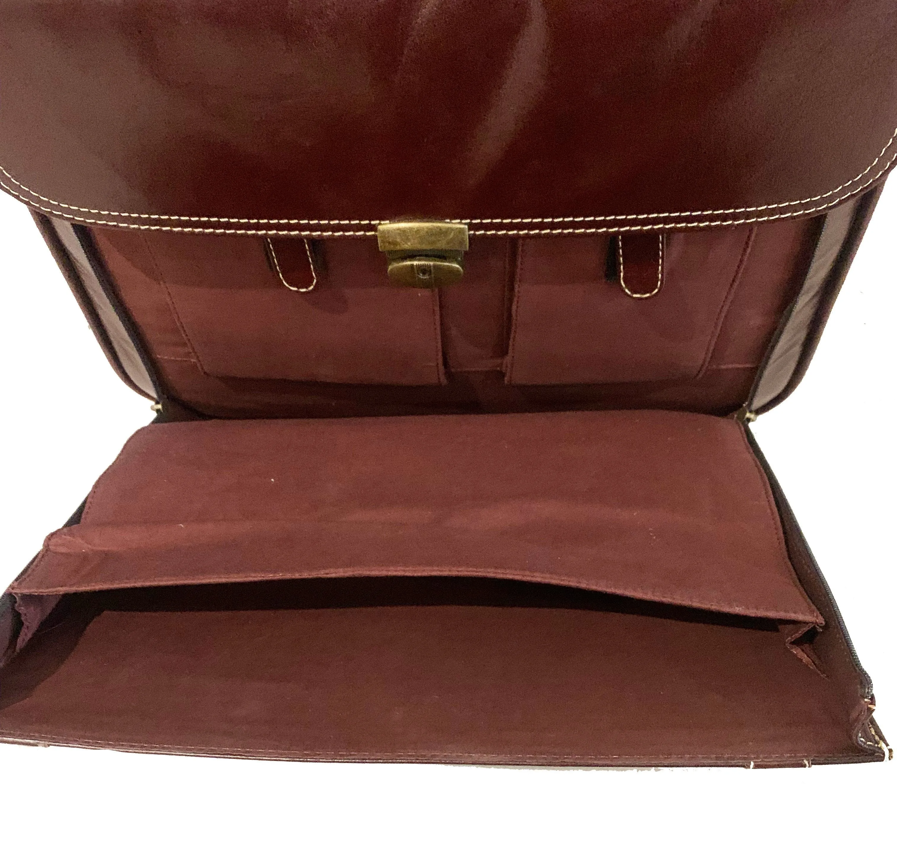 LEATHER TROLLEY CASE / WHEELED LAPTOP BUSINESS BAG IN BROWN