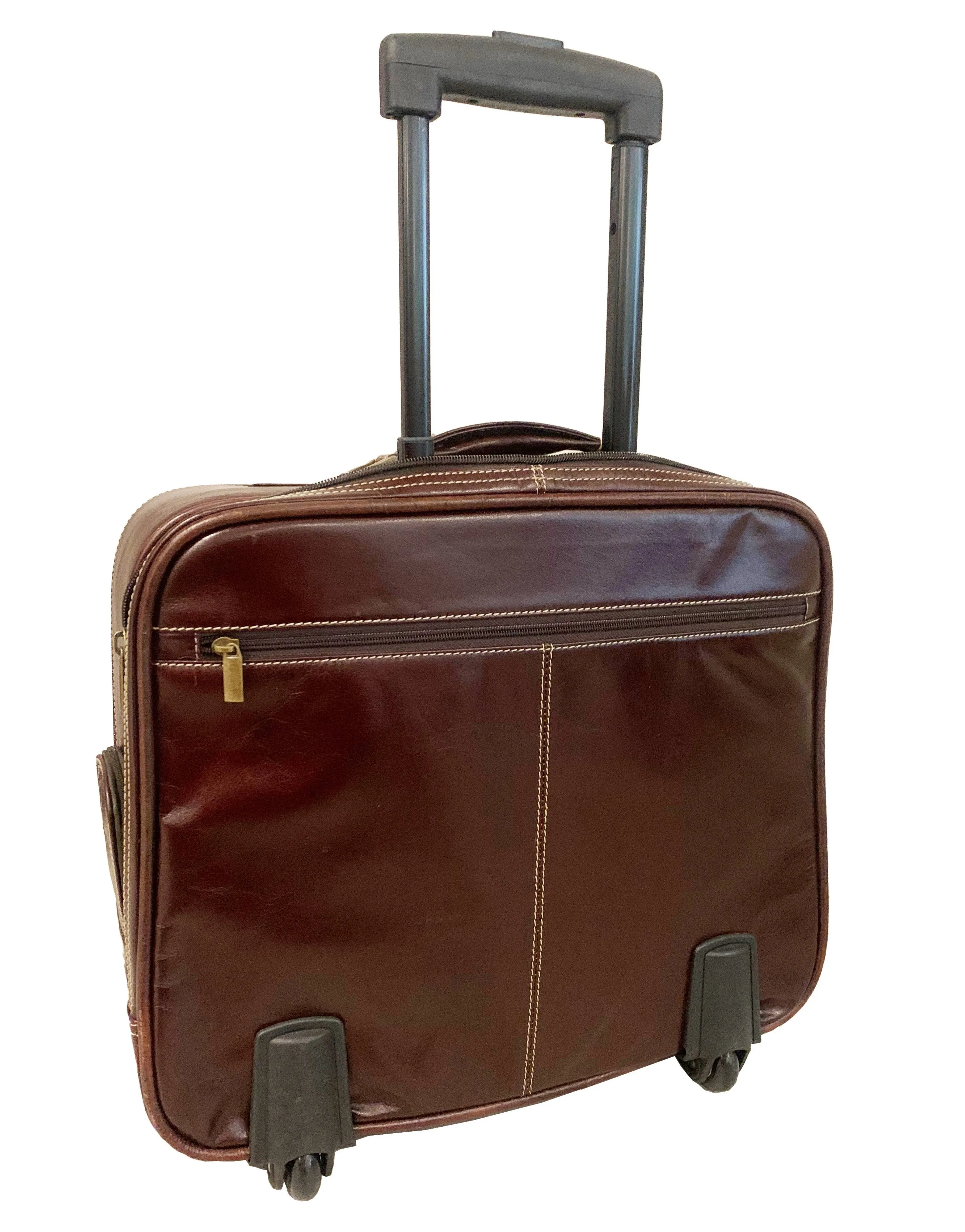 LEATHER TROLLEY CASE / WHEELED LAPTOP BUSINESS BAG IN BROWN