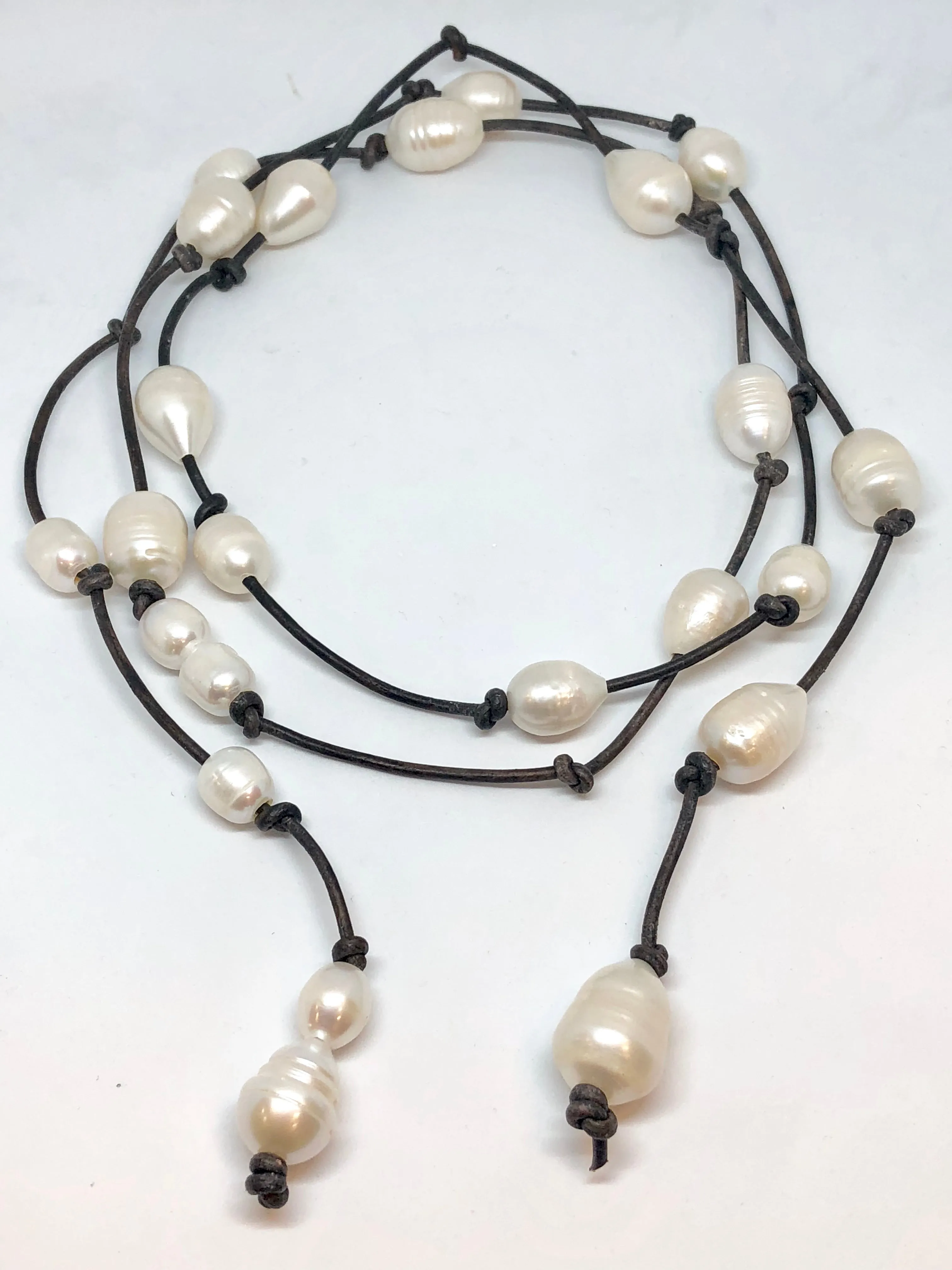 Long white Pearl Wrap Necklace