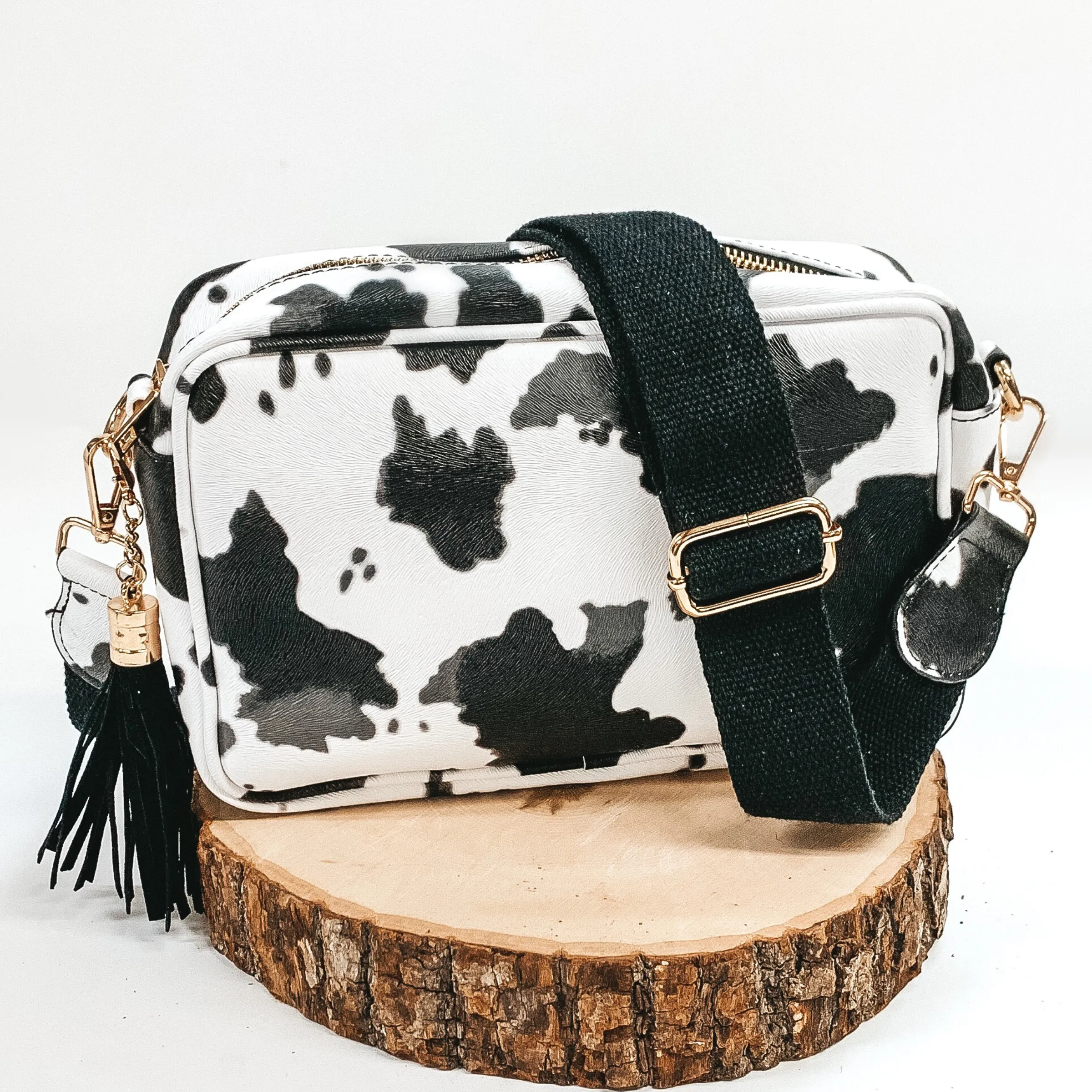 Lovin' Life Small Rectangle Crossbody Purse in Black Cow Print