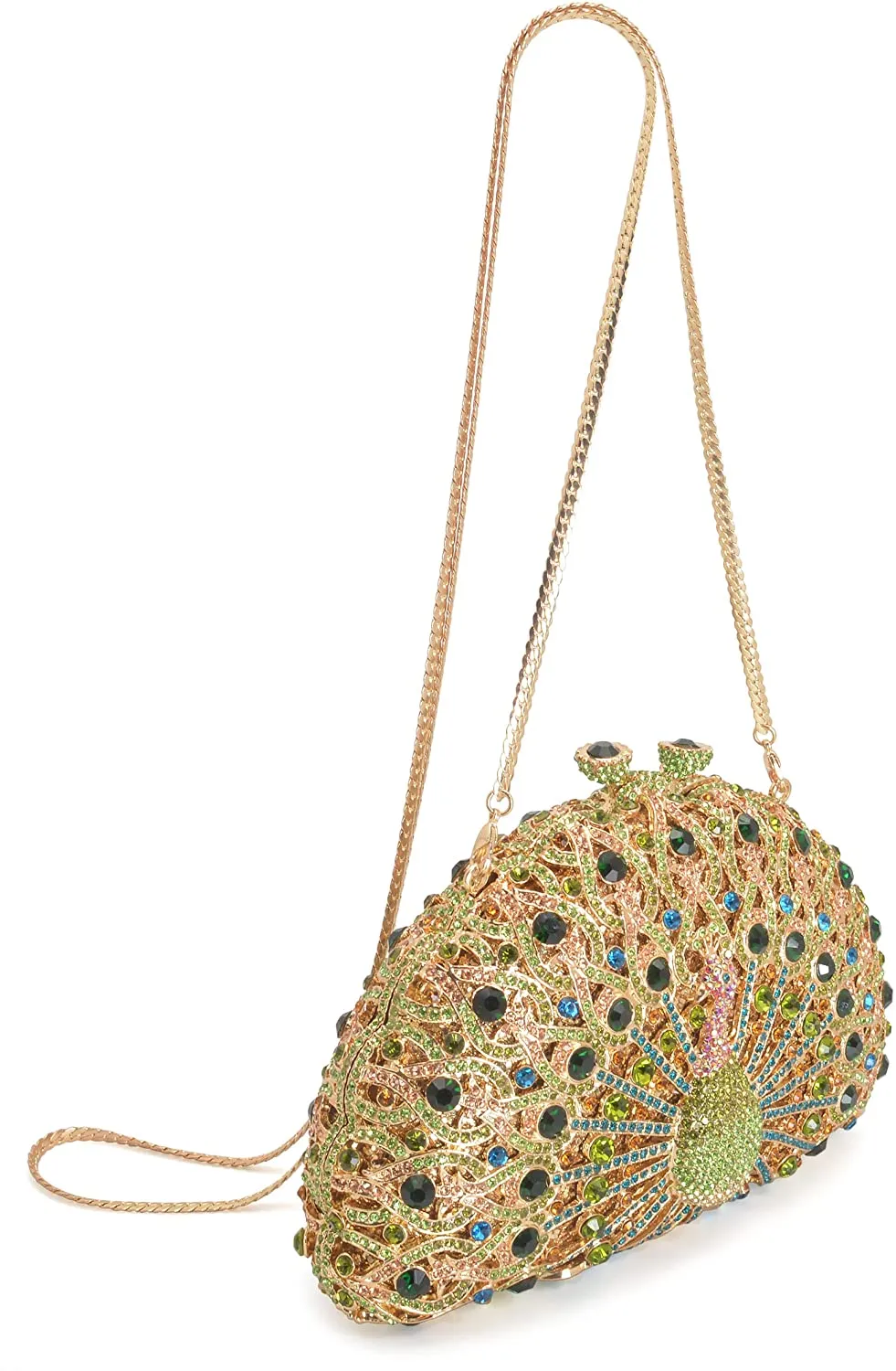 Luxury Golden Green Rhinestone Crystal Party Clutch Purse