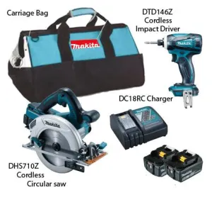 MAKITA 18V CORDLESS COMBO KIT DLX 2085 M, Includes Circular Saw, Impact Driver and 2x 5.0Ah Batteries