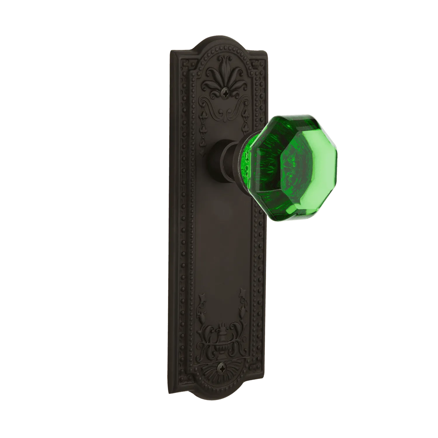 Meadows Long Plate with Emerald Waldorf Knob in Oil-Rubbed Bronze