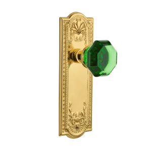 Meadows Long Plate with Emerald Waldorf Knob in Polished Brass