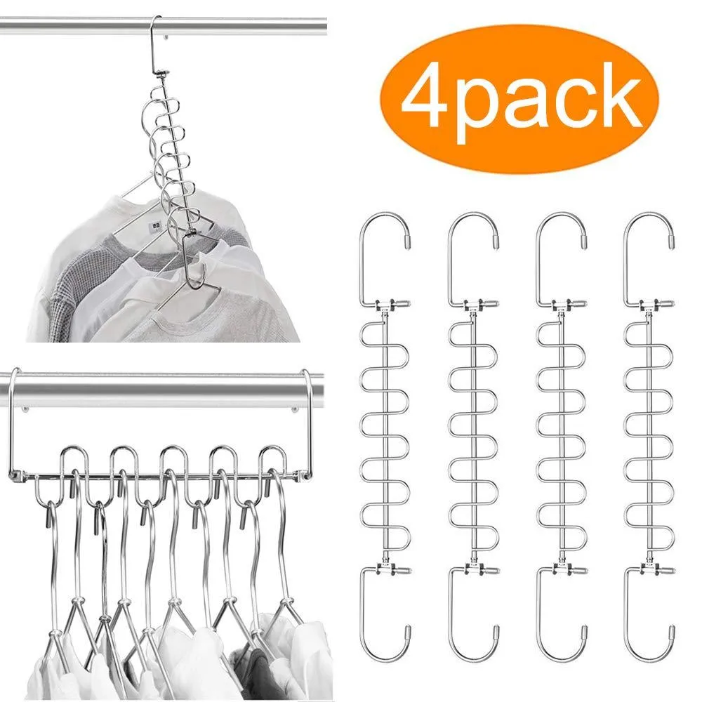 MeetU Magic Cloth Hanger Wonder Space Saving Hangers Metal Closet Organizer for Closet Wardrobe Closet Organization Closet System (Pack of 4)