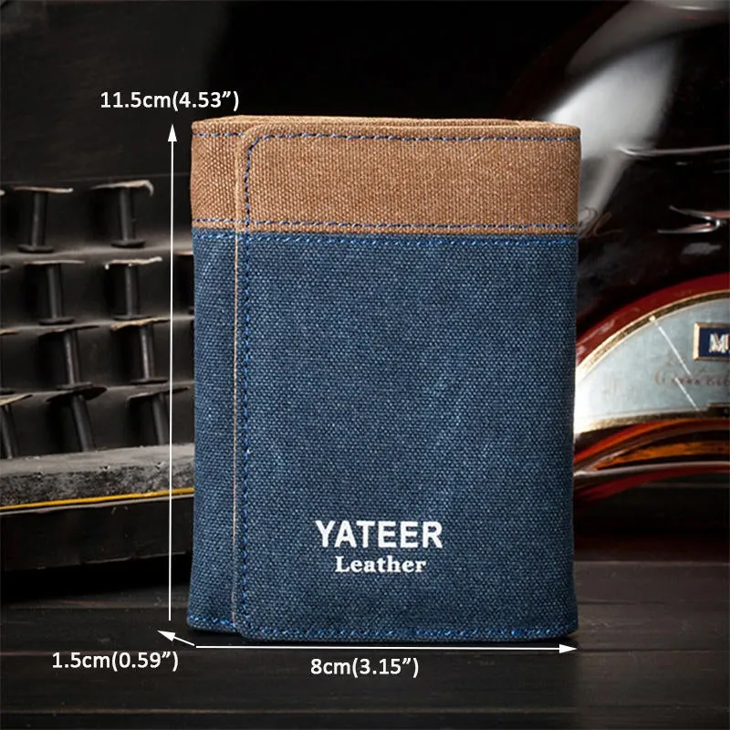 Men Canvas Tri-fold Short Wallet Coin Holder Card Holder Textured Wallet