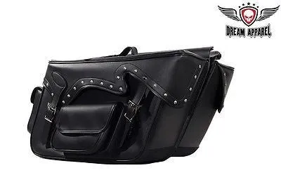 MOTORCYCLE LARGE 2 PC STUDDED PVC SADDLEBAG WITH 2 BONUS POCKETS 19 7.25 12