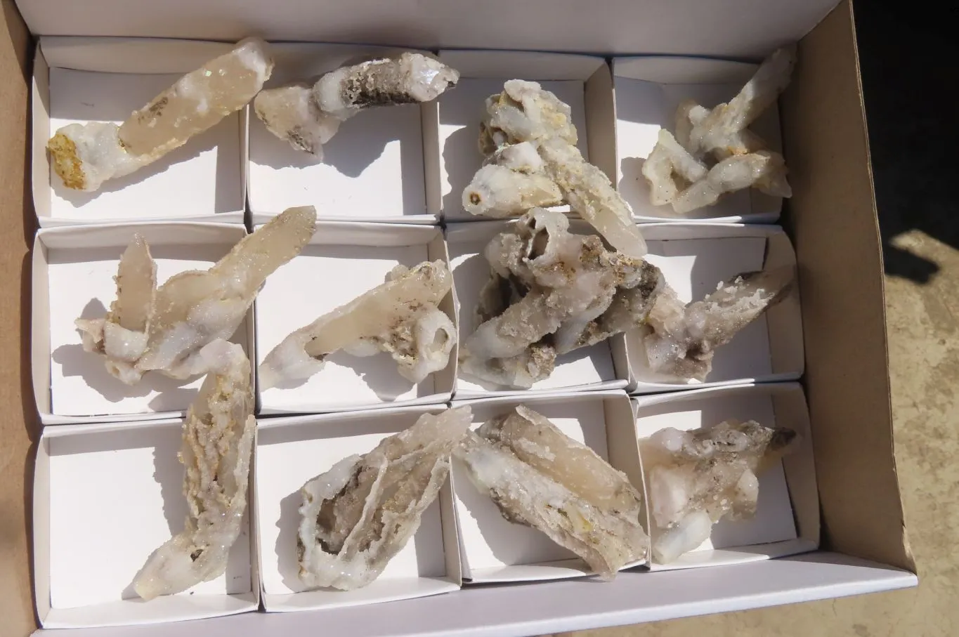 Natural Drusy Quartz Coated Calcite Pseudomorph Specimens x 12 From Alberts Mountain, Lesotho