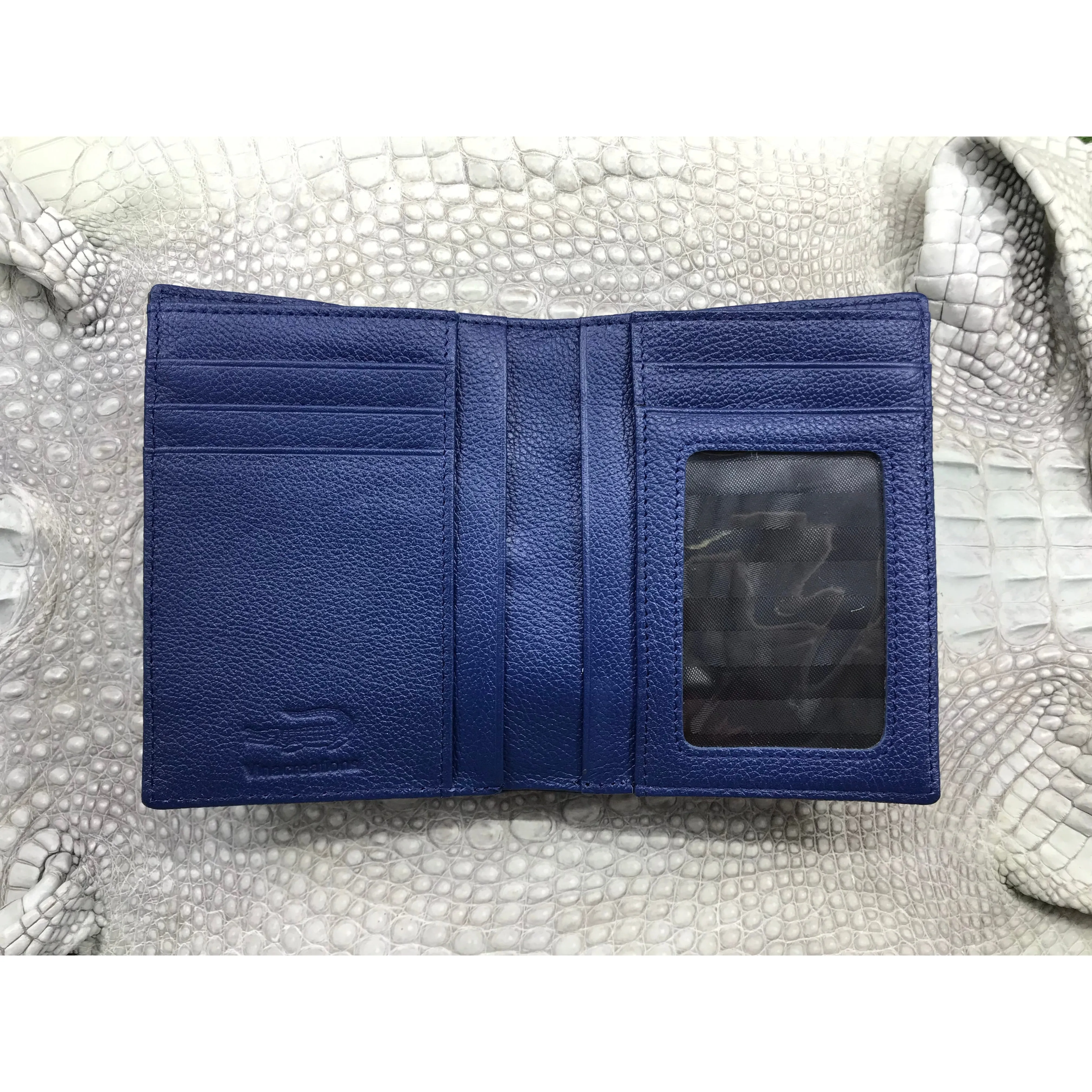 Navy Blue Alligator Skin Bifold Vertical Wallet For Men | Handmade Crocodile Leather Wallet RFID Blocking | VL5680