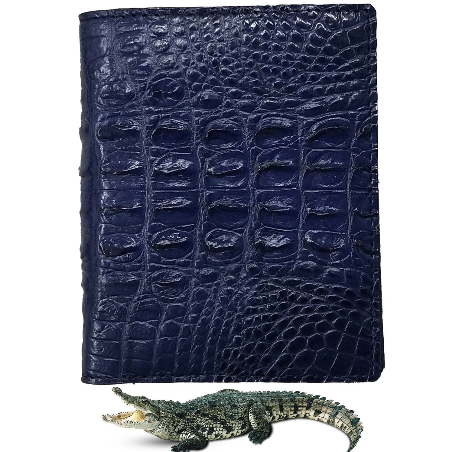 Navy Blue Alligator Skin Bifold Vertical Wallet For Men | Handmade Crocodile Leather Wallet RFID Blocking | VL5680