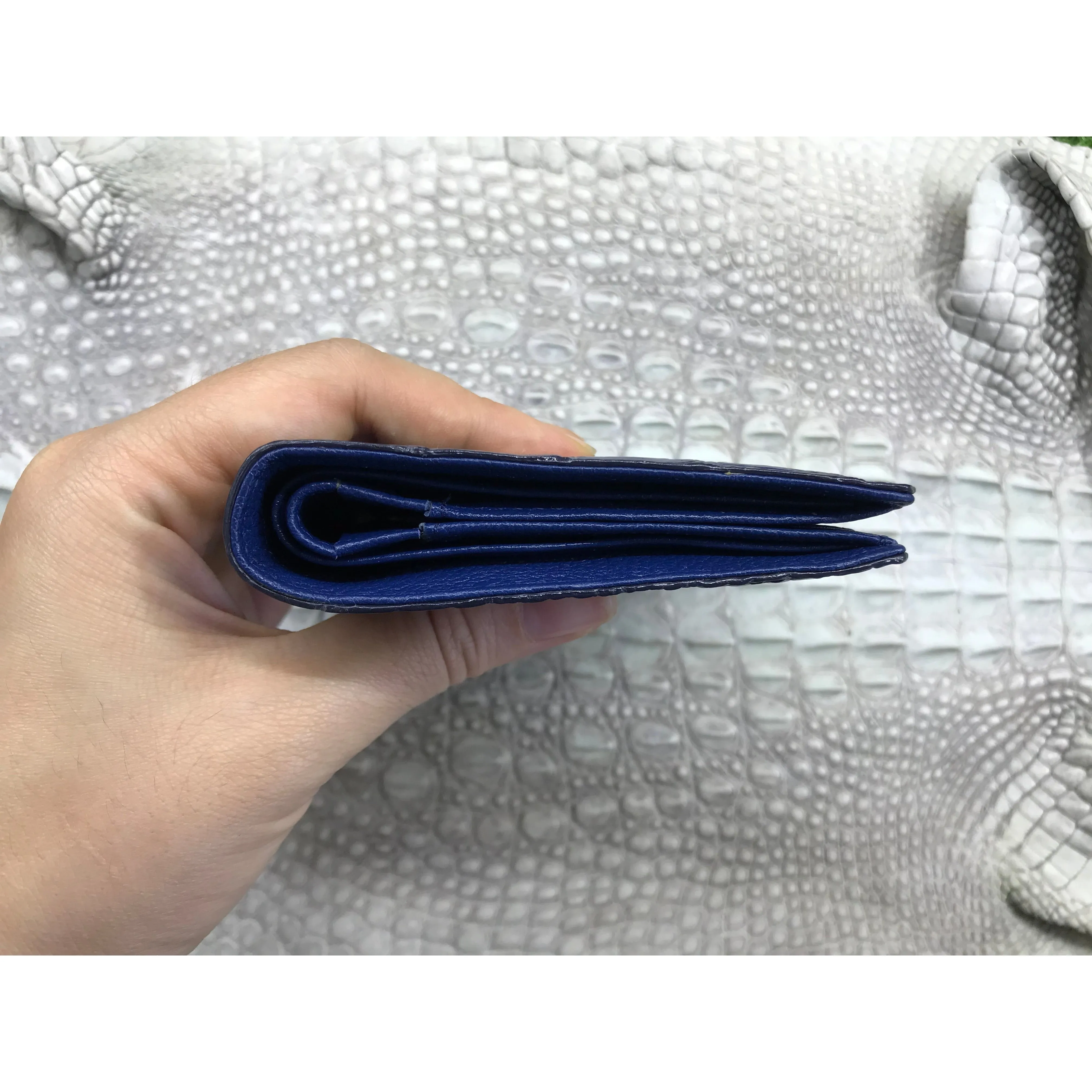 Navy Blue Alligator Skin Bifold Vertical Wallet For Men | Handmade Crocodile Leather Wallet RFID Blocking | VL5680