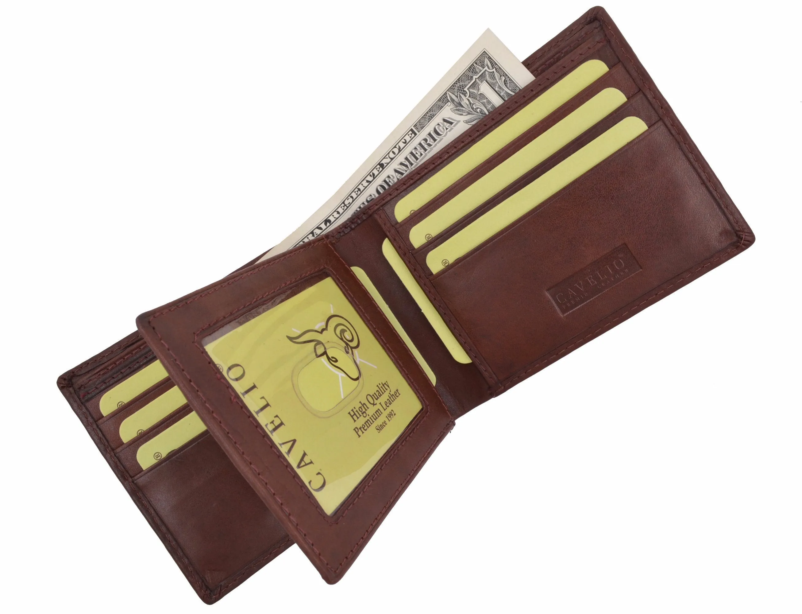 New Cavelio Multi Capacity Middle Flap ID Card Holder Bifold Wallet High Quality Genuine Leather 730052