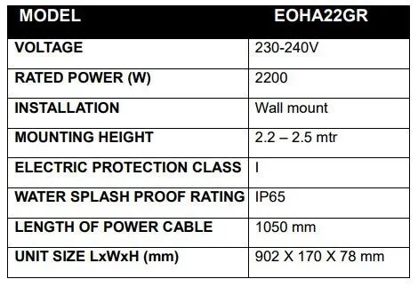 Outdoor Ceramic Glass Heater - EOHA22GR by Excelair