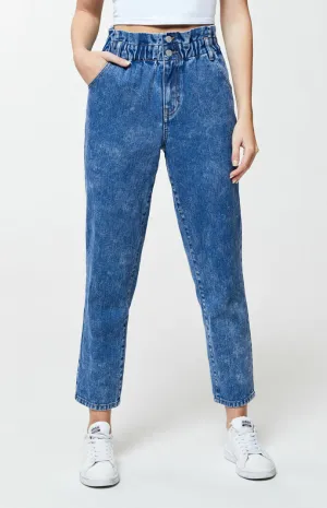 PacSun L.A. Women's Cinched Blue High-Rise Paperbag Mom Jeans Size 25