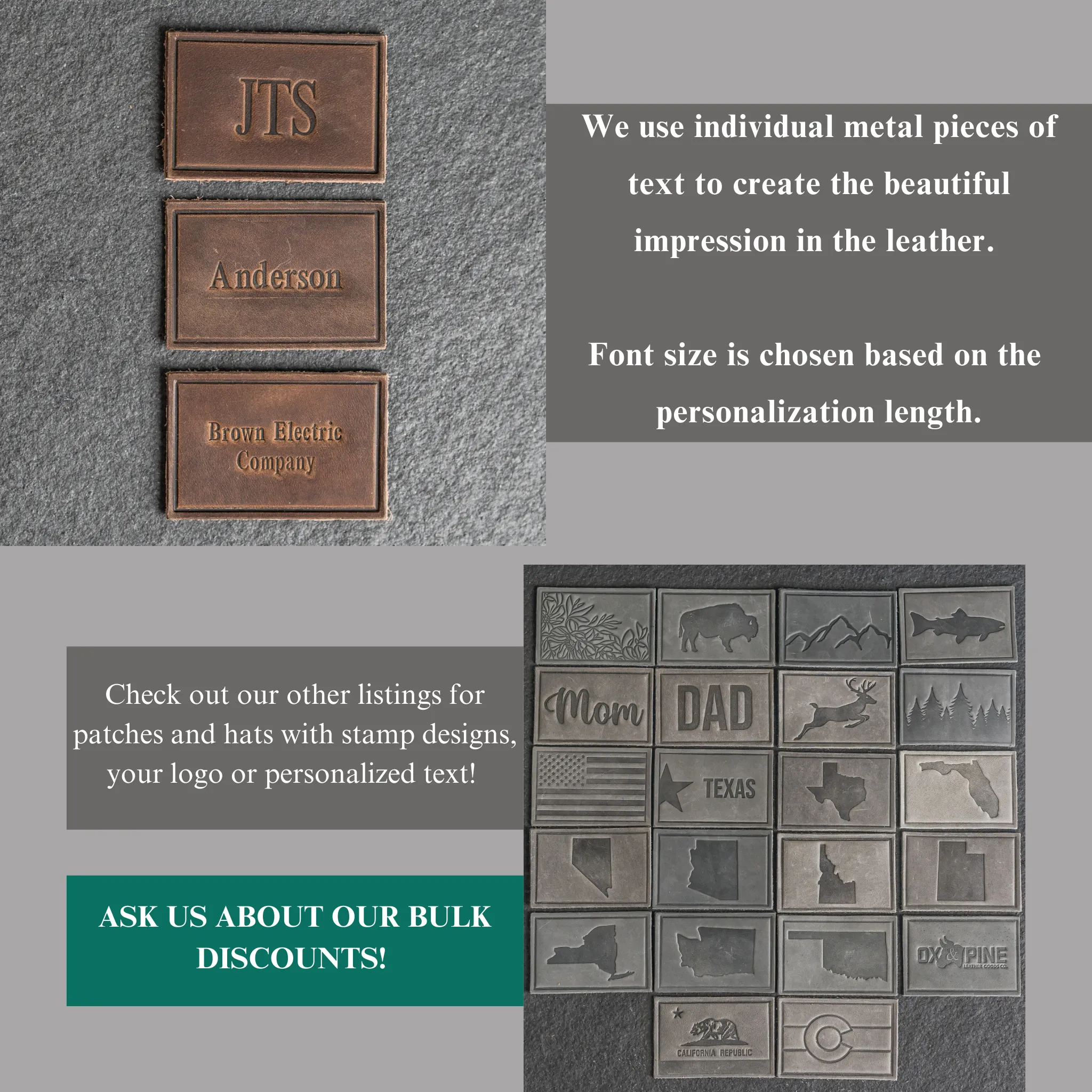 Personalized Leather Patches with optional velcro - Blank Patches or Personalized with Logo, Image, or Text