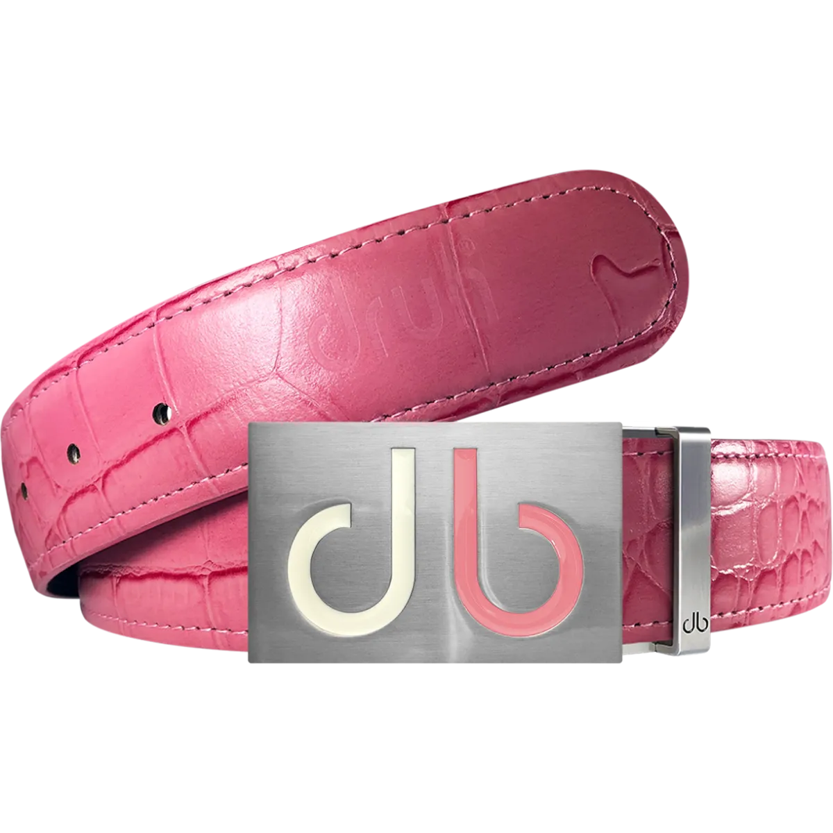 Pink Crocodile Textured Leather Belt with Buckle