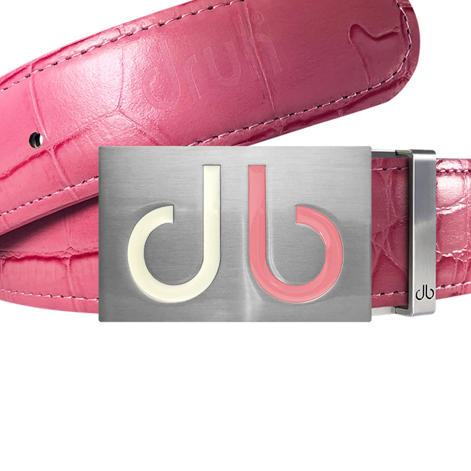 Pink Crocodile Textured Leather Belt with Buckle