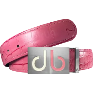 Pink Crocodile Textured Leather Belt with Buckle